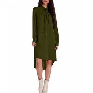 Fashion Women Shirt Dress Bow Long sleeve